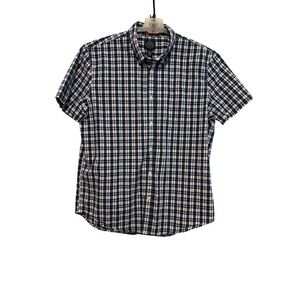 CLEARANCE-St John's Bay Mens Navy and White Plaid Short-Sleeve Button-Down Shirt